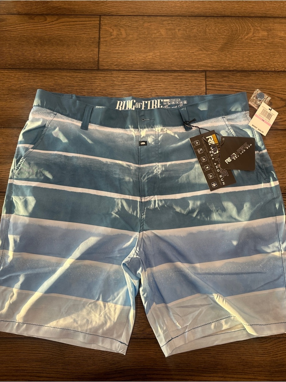 NWT-Ring of Fire Blue Gradient Striped Swim Shorts